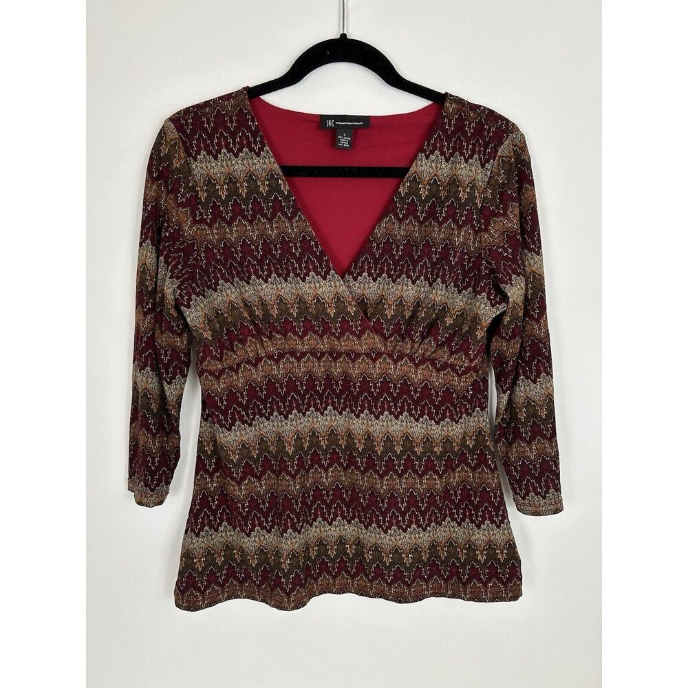 Y2K Vintage Babydoll Milkmaid Top Women's Size Large‎ 3/4 Sleeve Metallic Print